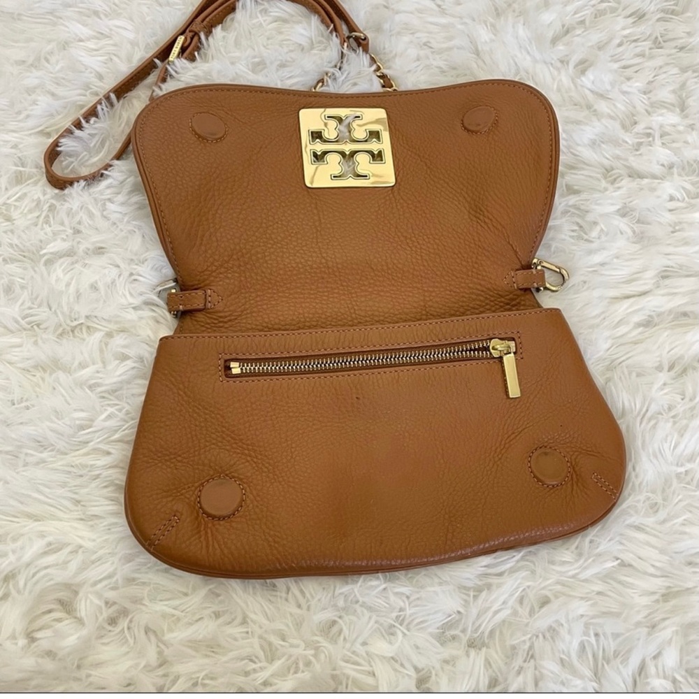Tory Burch Britten clutch/Cross body Bag Brow tan pebbled leather